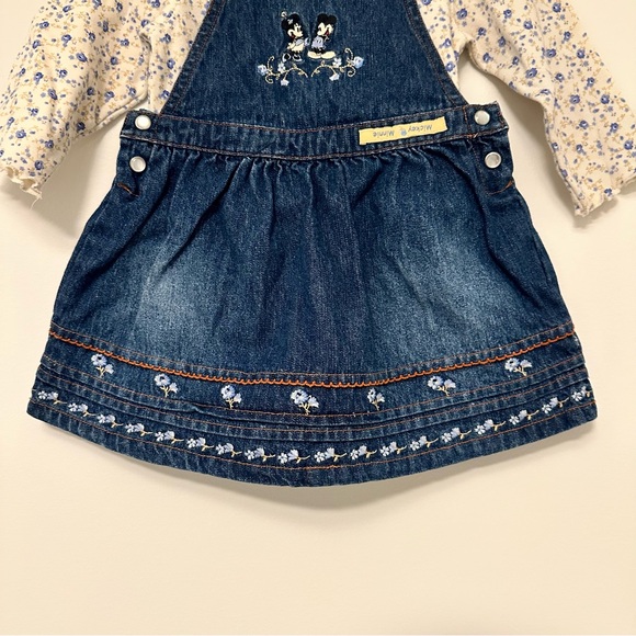 Vintage Disney Mickey and Minnie Mouse 2 pc Set Denim Overalls Dress and Onesie - Picture 4 of 9
